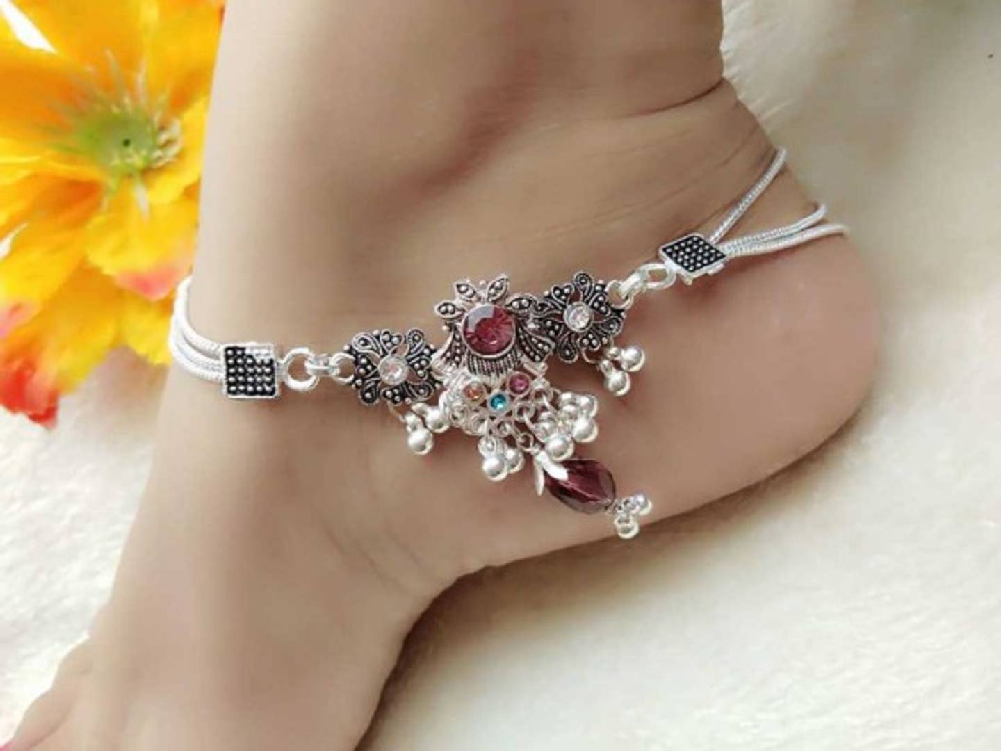 Silver Brown Broch Oxodise Anklet